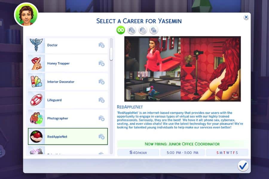 Sims 4 Part-Time Active Career at Adult Company