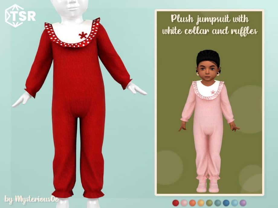 Plush Jumpsuit With White Collar and Ruffles