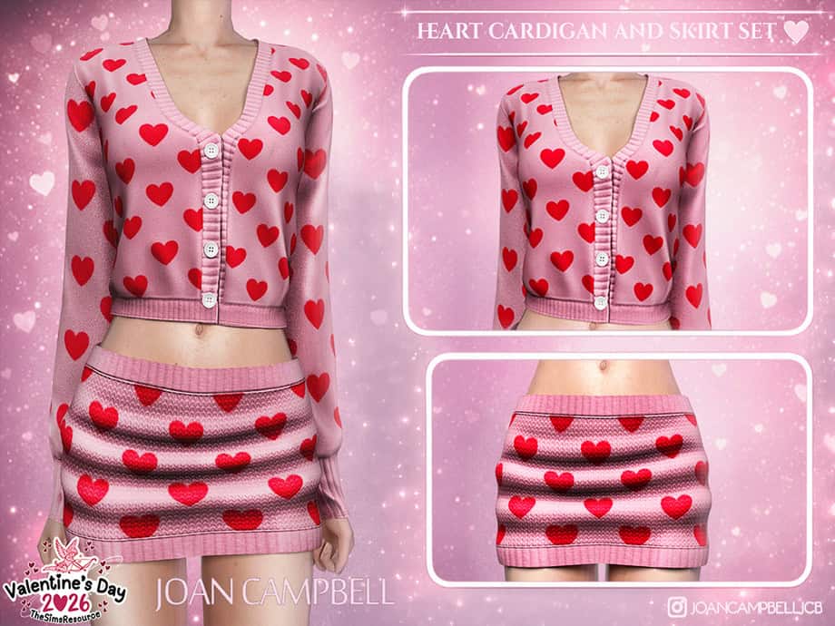 Heart Cardigan and Skirt Set