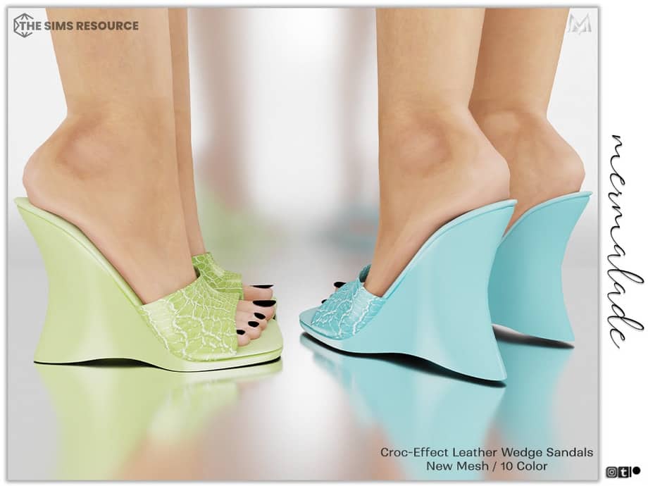 Croc-Effect Leather Wedge Sandals