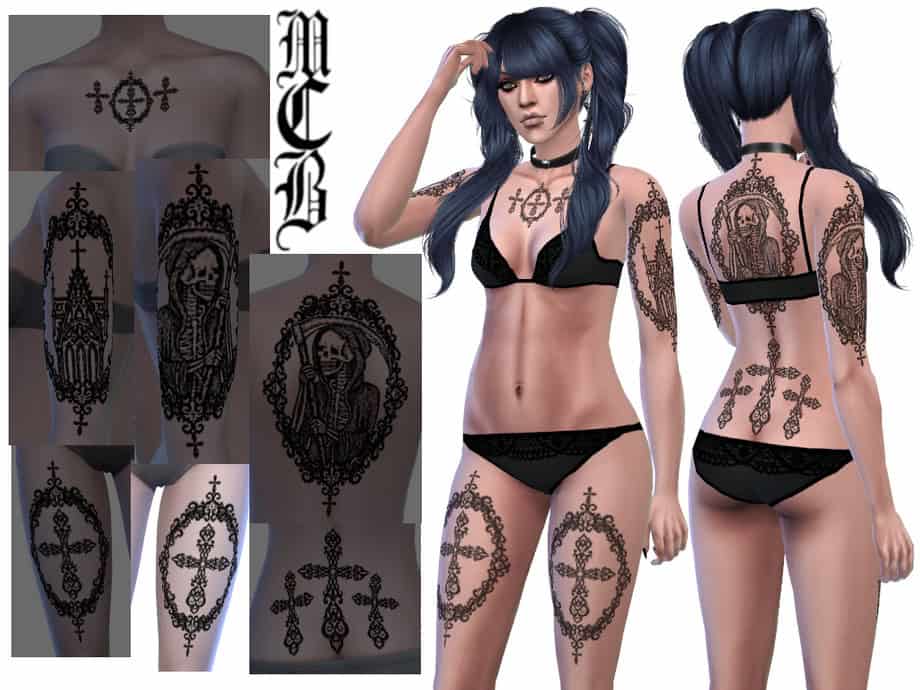 Gothic Cross In Frame Thigh Tattoo