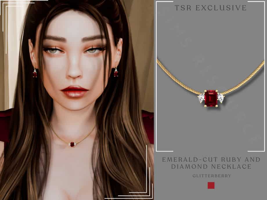 Emerald-Cut Ruby and Diamond Gold Necklace