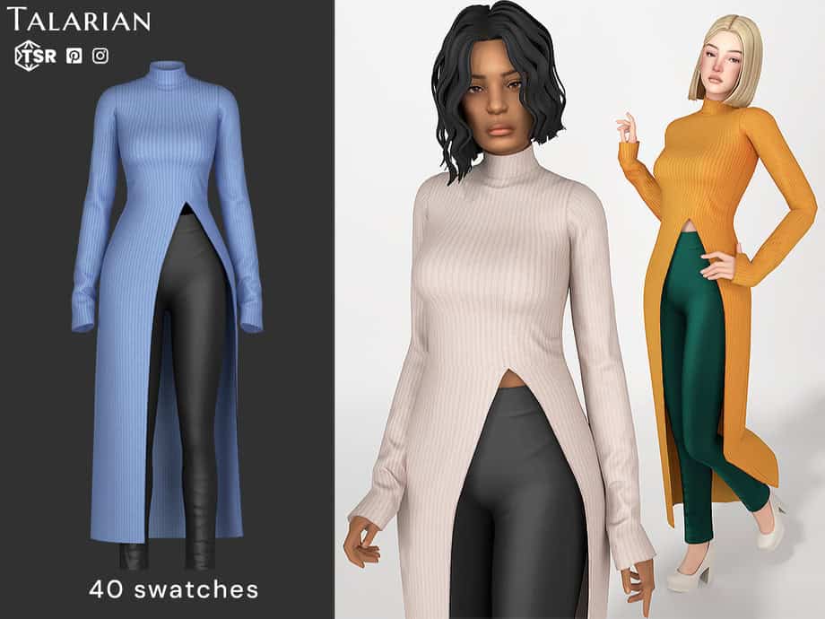 Abby Long Split Sweater with Leather Leggings
