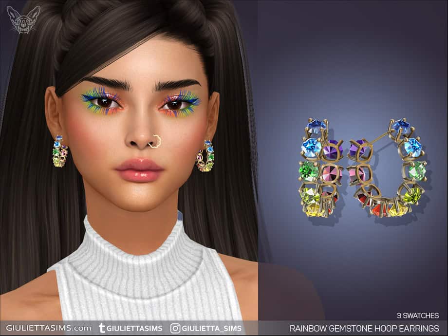 Rainbow Gemstones Hoop Earrings