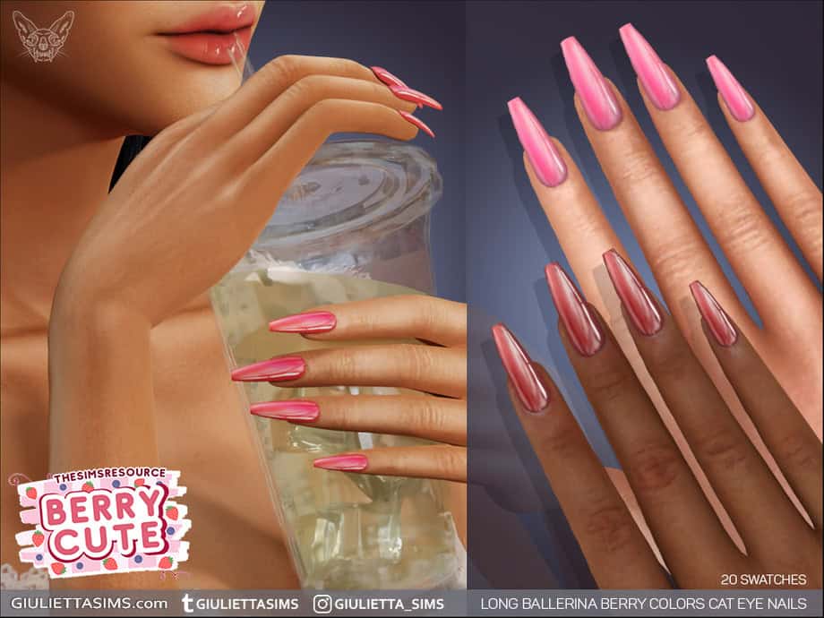Berry Cute Long Ballerina Cat Eye Nails