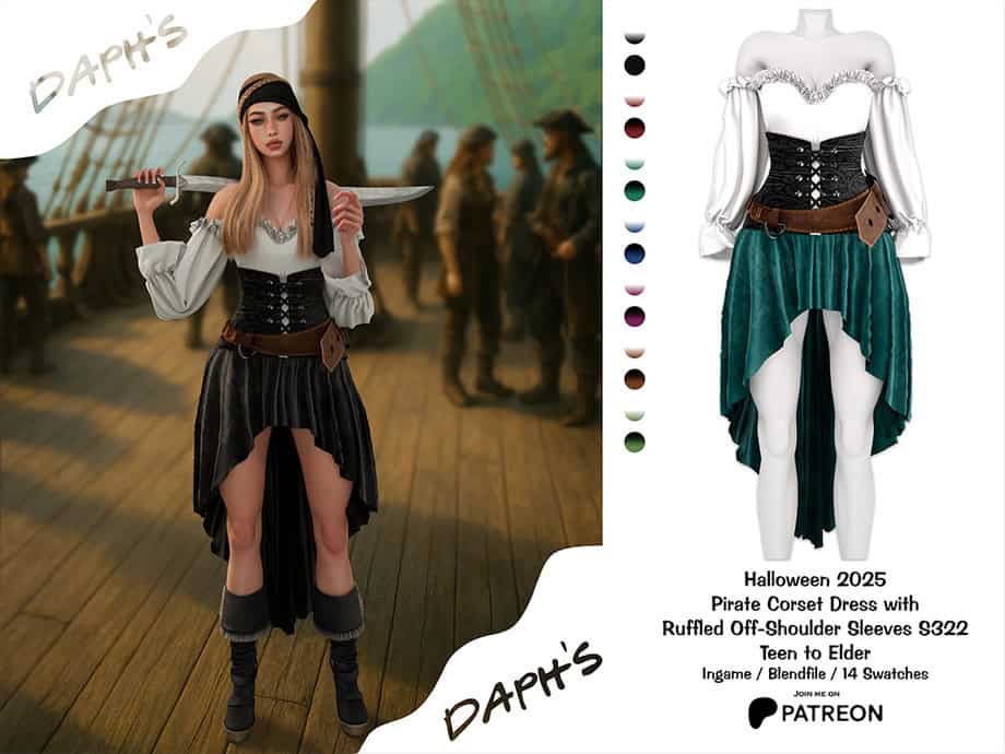 Pirate Corset Dress with Ruffled Off-Shoulder Sleeves