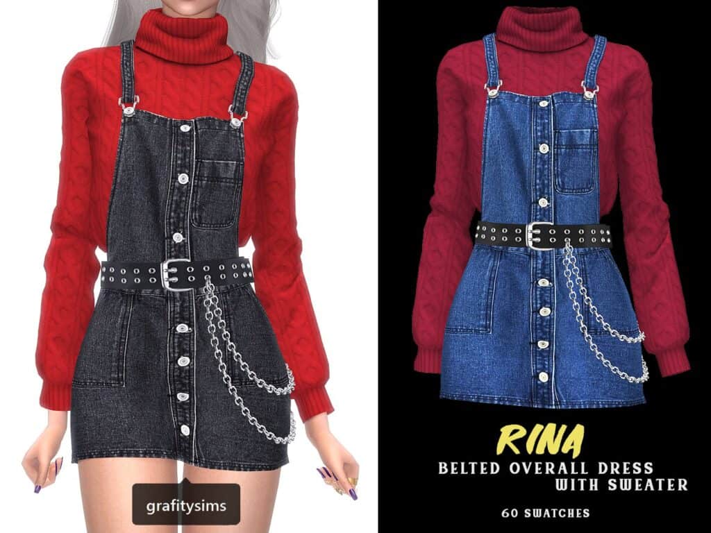Rina Belted Overall Dress with Sweater