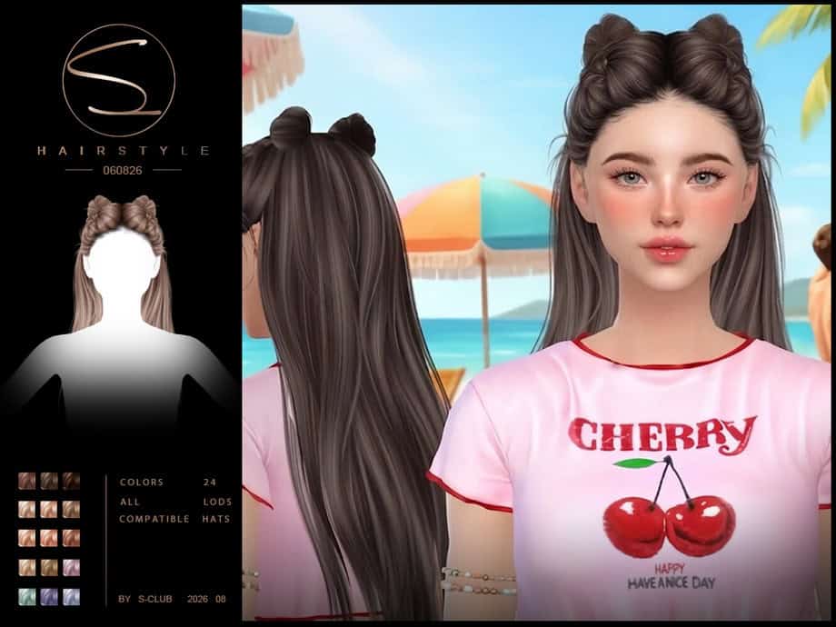 Long Straight-Buns Hairstyle