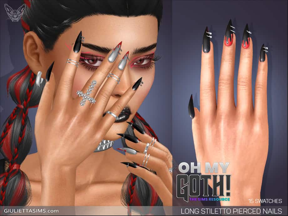 Oh My Goth – Long Stiletto Pierced Nails