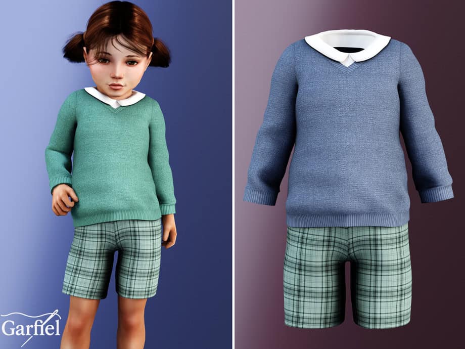 Knit Sweater with Plaid Shorts and Collar
