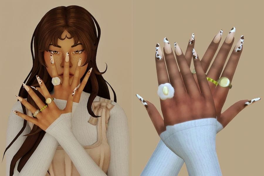 Neutral Mismatched Sims 4 CC Nails