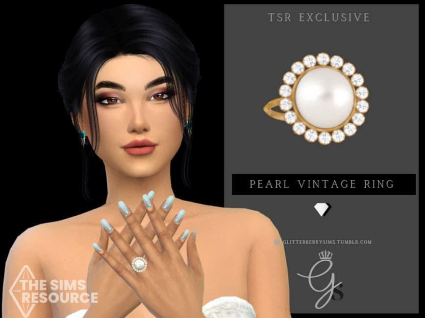 Sims 4 CC Pearl Vintage Engagement Ring