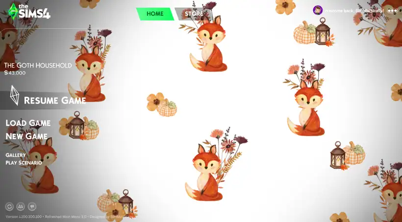 Cute Fall Fox Menu and Loading Screen for The Sims 4