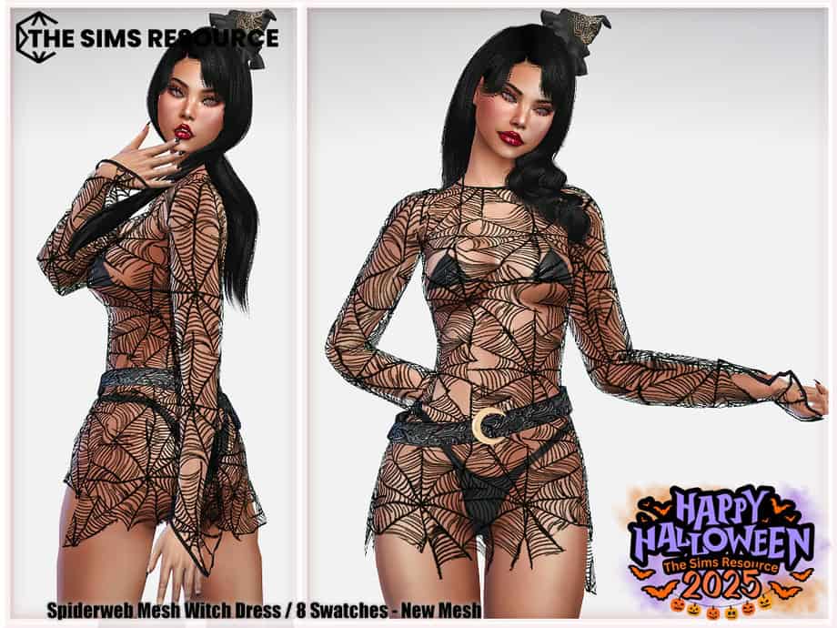 Halloween 2025 Spiderweb Mesh Witch Dress