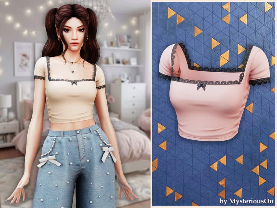 Lace Trim Square Neck Top