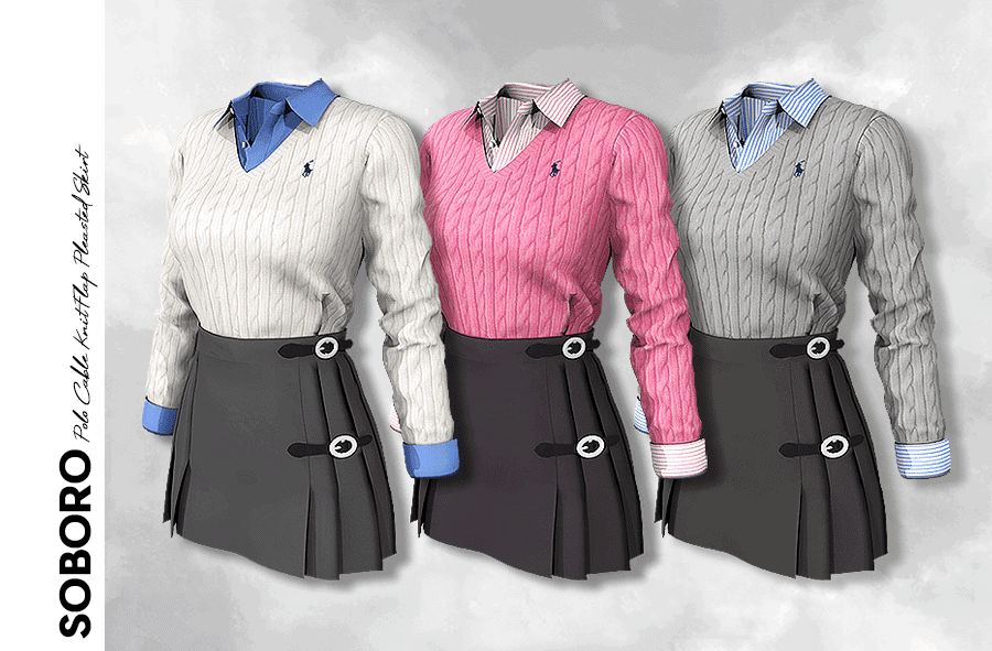 Polo Cable Knit Flap Pleated Skirt