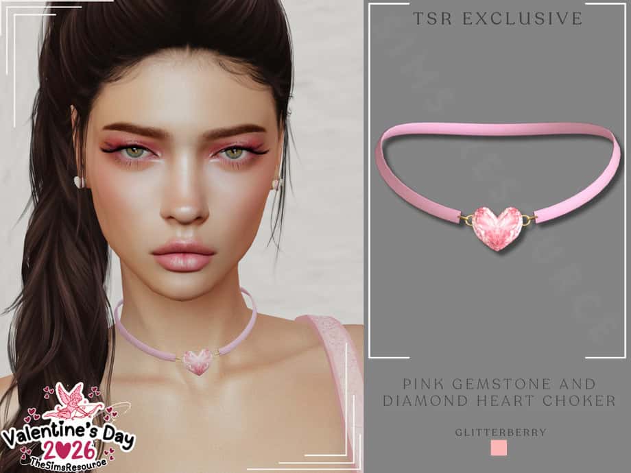 Pink Gemstone Heart Choker