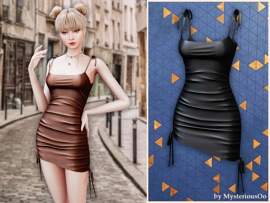 Ruched Satin Mini Dress with Tie Straps