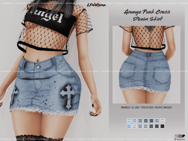 Grunge Punk Cross Denim Skirt