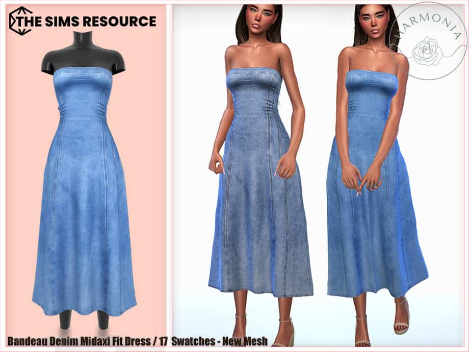 Bandeau Denim Midaxi Fit Dress