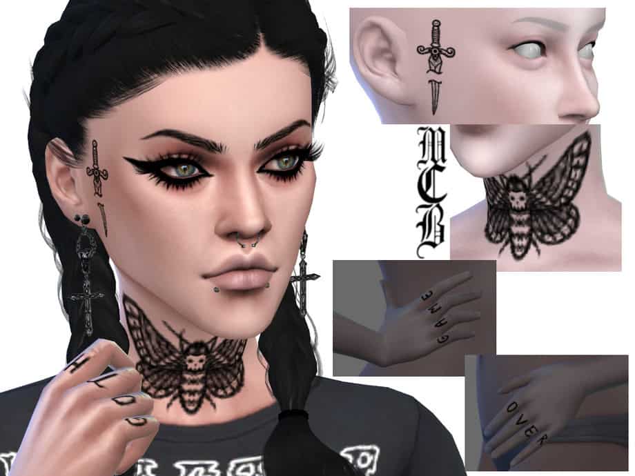 Gothic Skull Moth Neck Tattoo