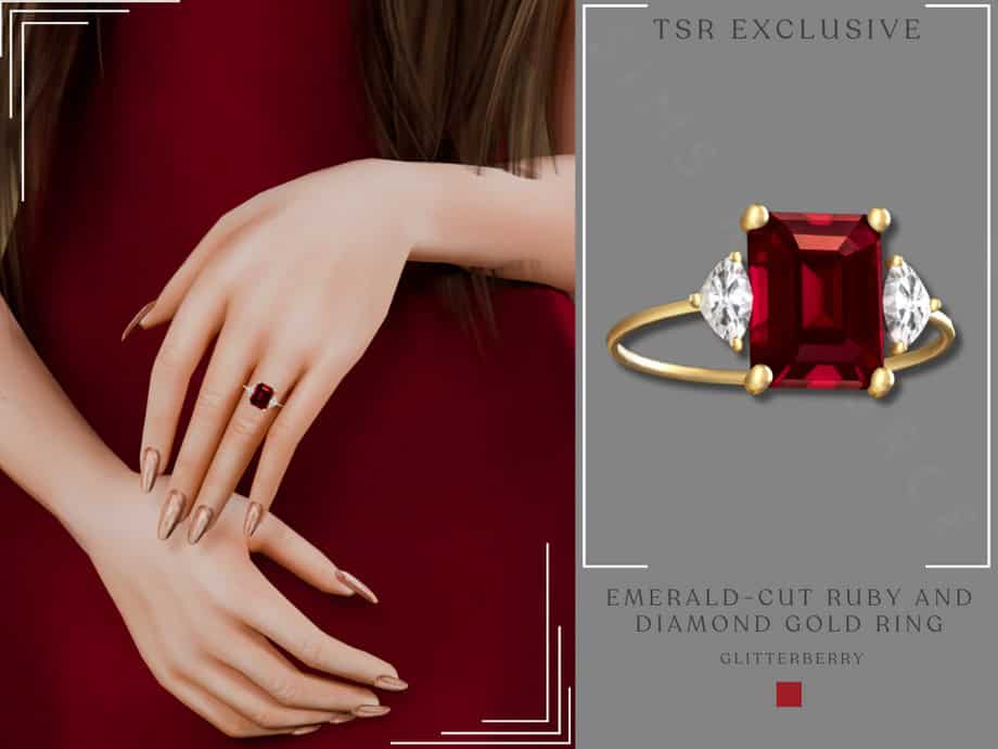 Emerald-Cut Ruby and Diamond Gold Ring
