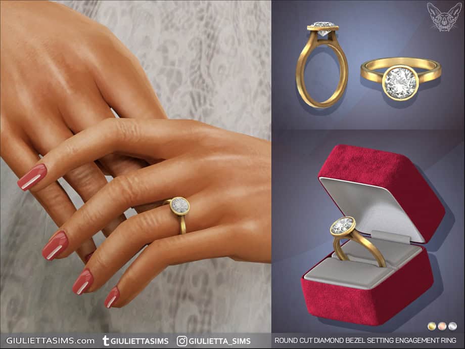Round Cut Diamond Bezel Setting Engagement Ring
