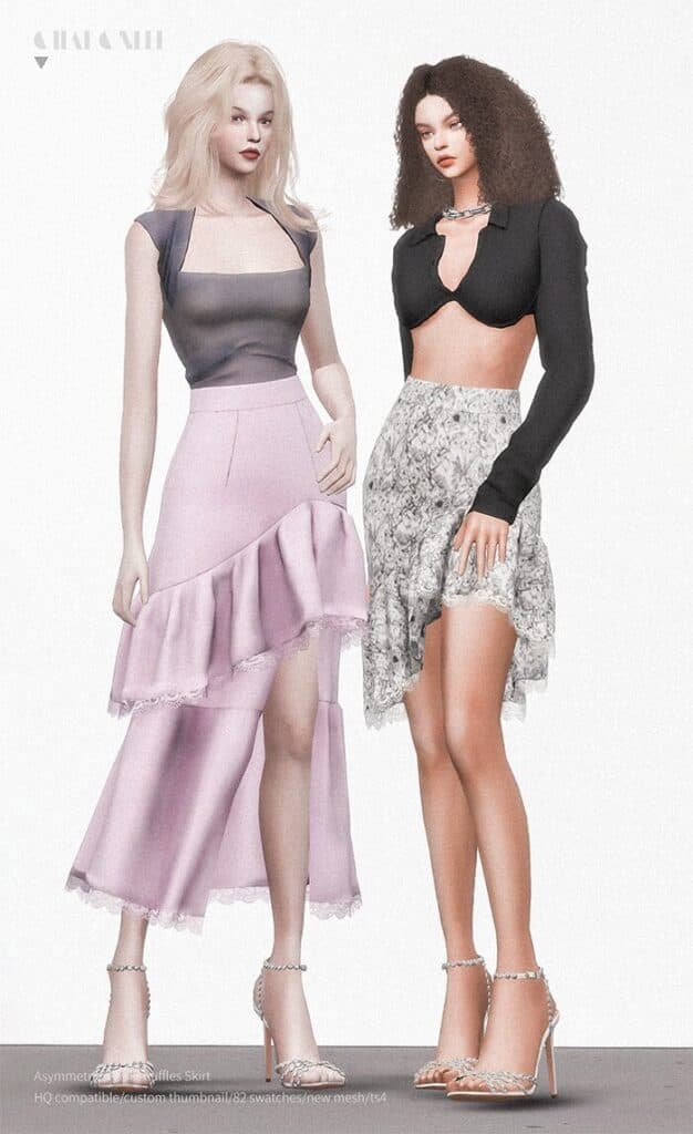 Asymmetrical Split Ruffles Skirt