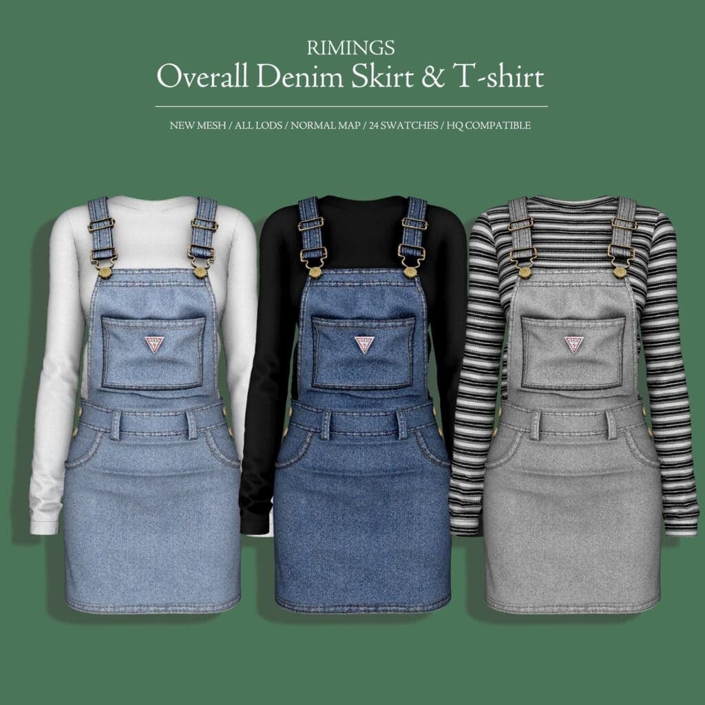Overall Denim Skirt & T-Shirt