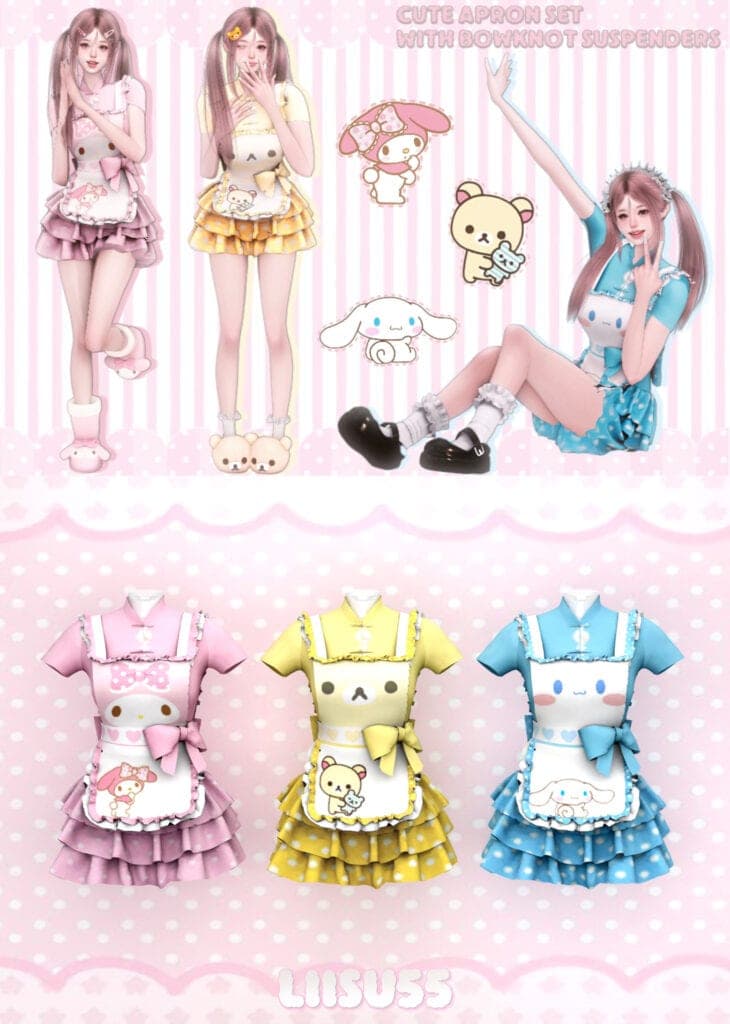 Cute Apron Set with Bowknot Suspenders