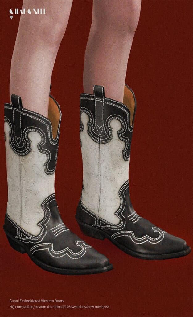 Ganni Embroidered Western Boots