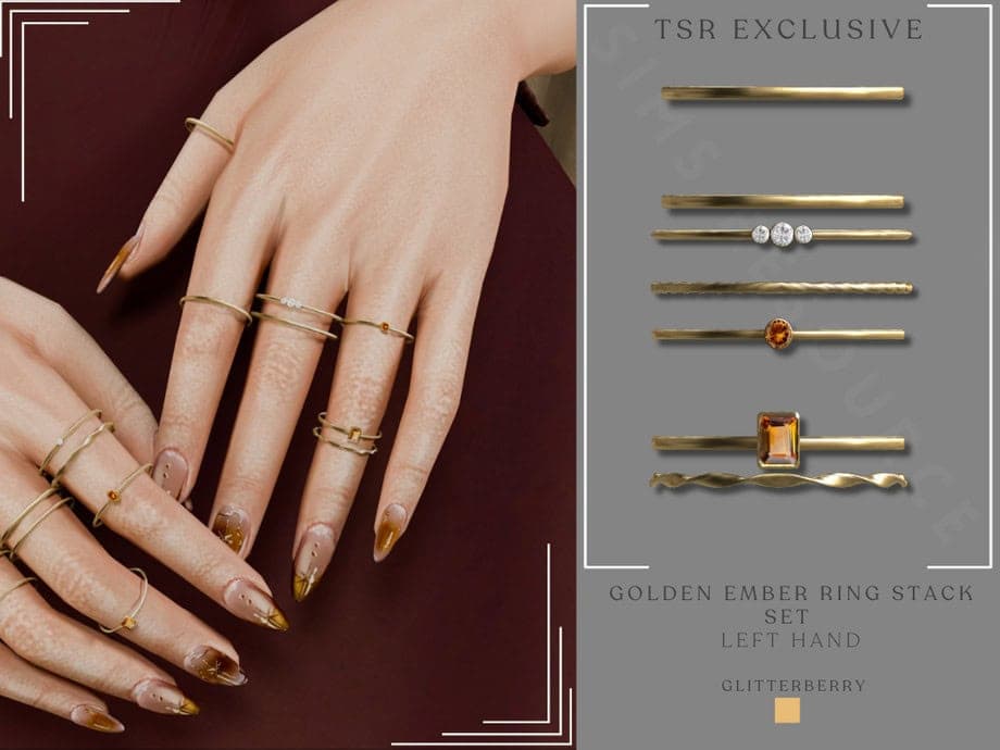 Golden Ember Ring Stack Set – Left Hand