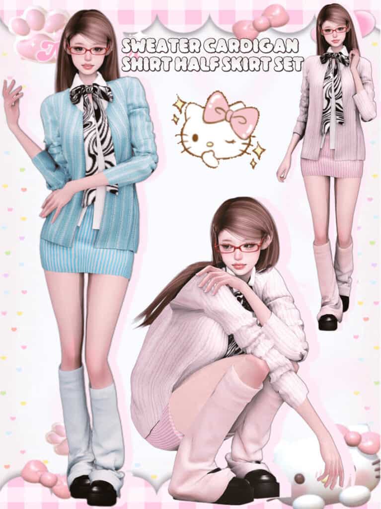 Sweater Cardigan Shirt Half Skirt Set