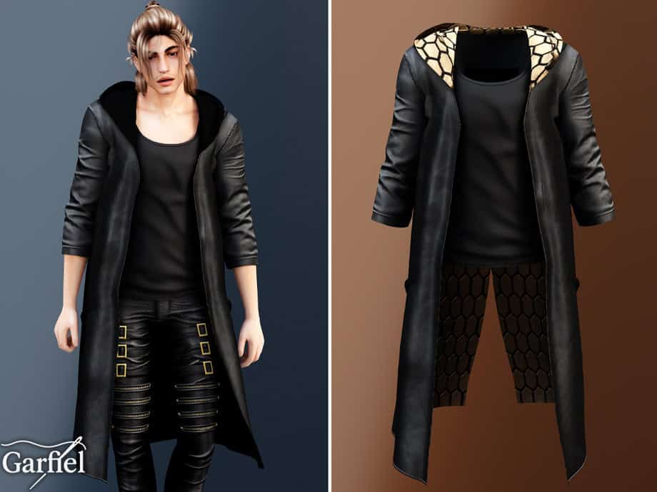 Adult – Long Hooded Leather Coat