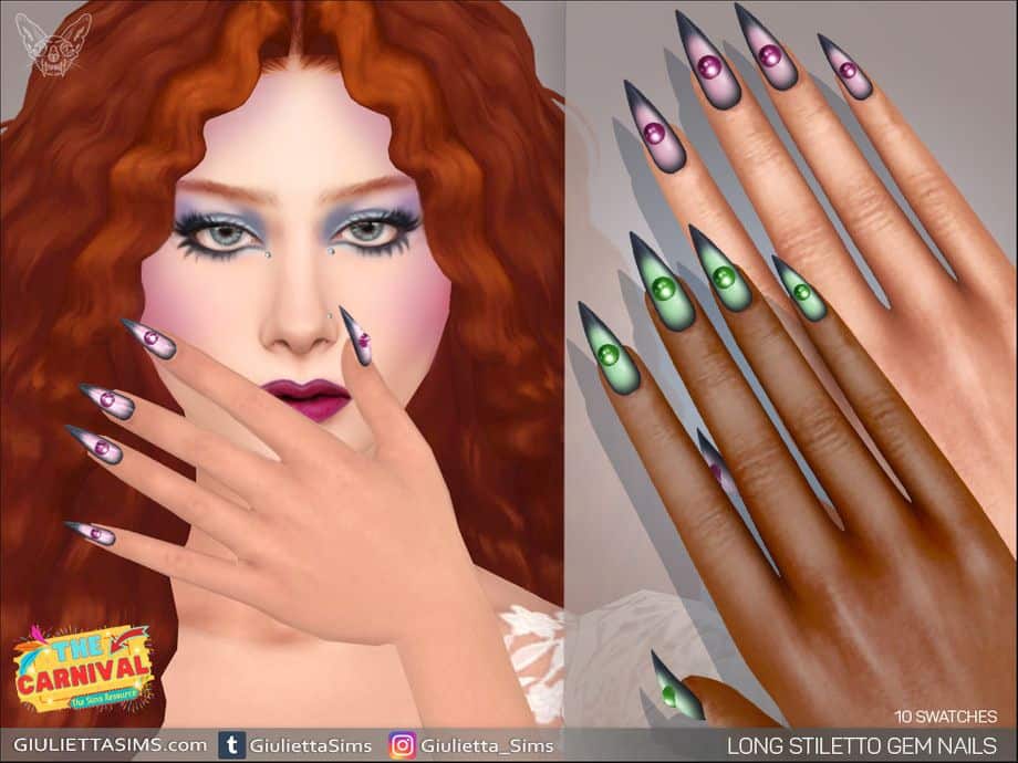 4 Carnival Long Stiletto Gem Nails