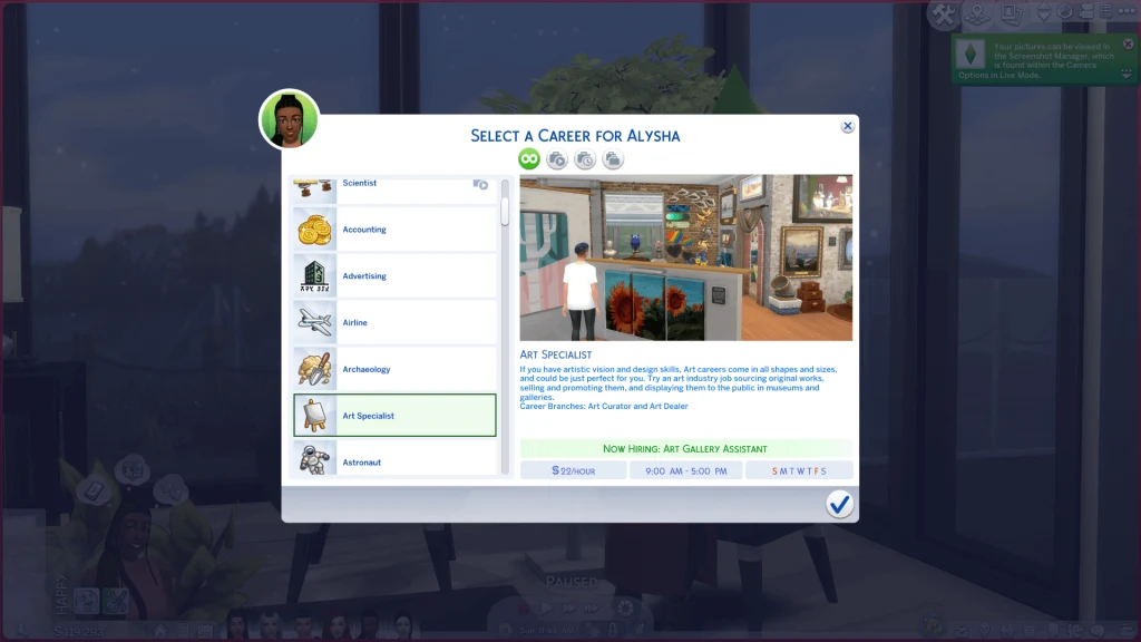 Art Gallery Career for Sims 4