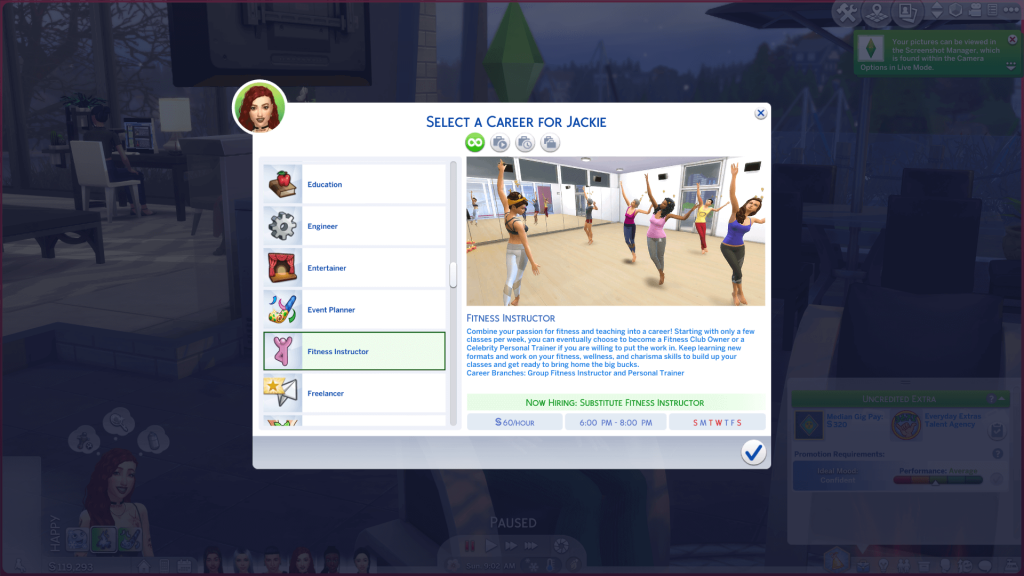 Kariera instruktora fitness dla Sims 4