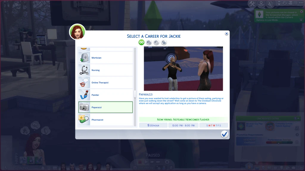 Celebrity Paparazzi Career for Sims 4