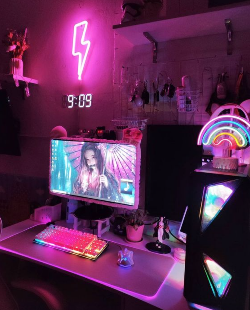 girlsetups neon pink gaming setup