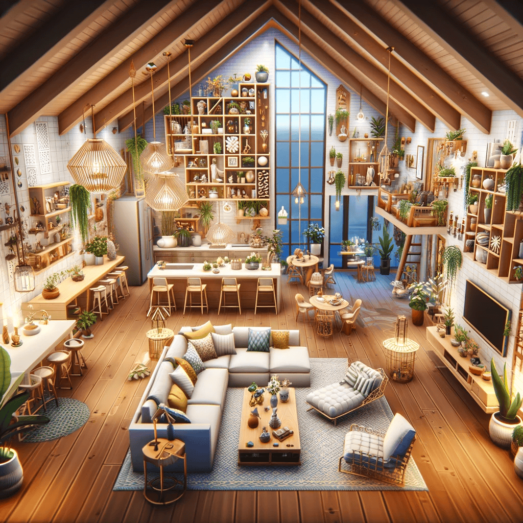 Gray and white sectional sofa with colorful throw pillows in a cozy modern boho living room with lots of natural light and greens.