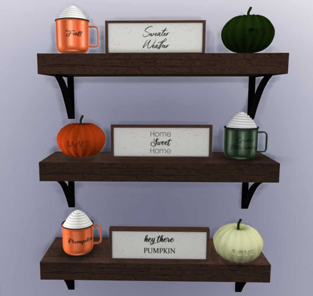 Pumpkin-themed fall decor with decorative pumpkins, signs with seasonal phrases, and whipped cream mugs for cozy autumn home ambiance. Perfect for Halloween or Thanksgiving decor.