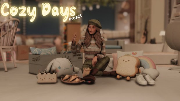 Relaxing gaming room scene with cozy plush toys, candles, and ambient lighting showcasing must-have mods for comfort and aesthetic appeal.