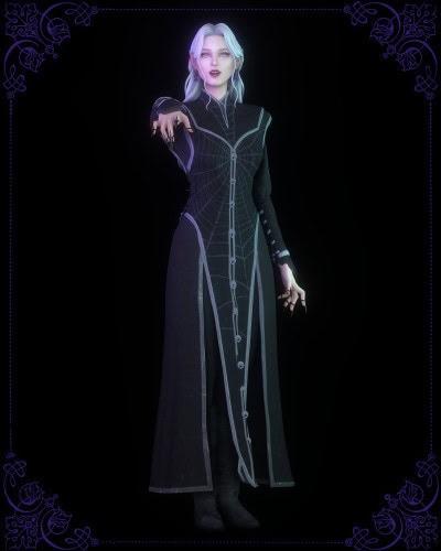 Elegant dark fantasy female character with mystical glowing elements, long flowing robe, and ethereal hair, ideal for Must Have Mods gaming or digital customization.