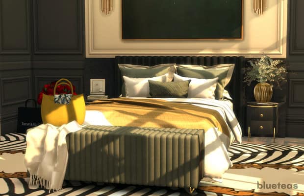 Luxurious modern bedroom with stylish decor, plush bedding, and vibrant accent pieces showcasing interior design and home decor inspiration.