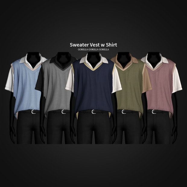 Sweater vest with shirt display in multiple colors, casual men's fashion, layered look, versatile clothing for fall and winter, Must Have Mods.