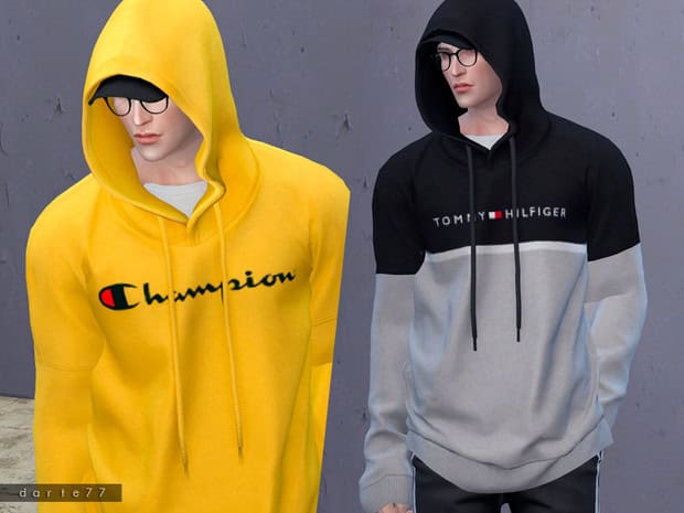 Yellow champion hoodie with logo, casual streetwear, trendy sweatshirt for men and women.