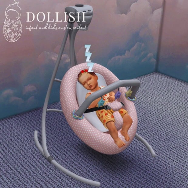 Soft pink baby swing with plush cushions, supporting a sleeping child, arranged in a cozy nursery setting for ultimate infant comfort and relaxation.