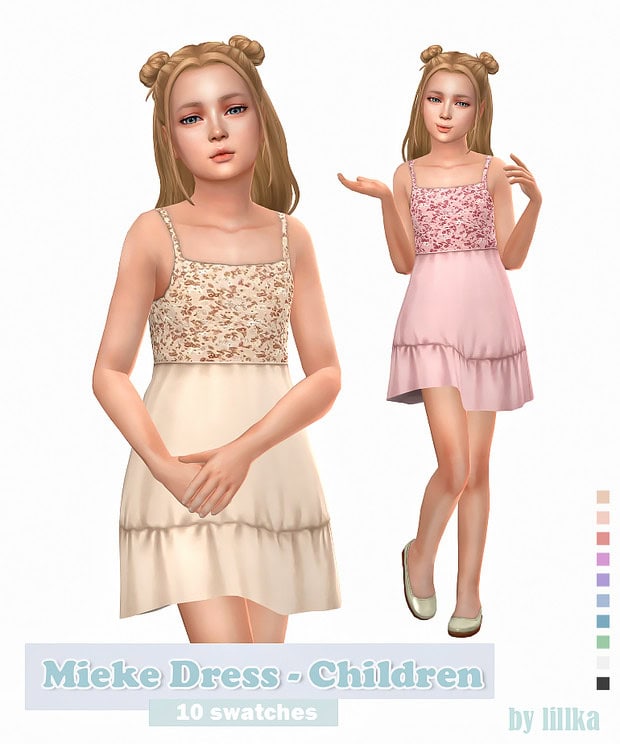 Cream and pink children’s dress with floral lace top and tiered skirt, perfect for special occasions or casual wear, featuring a fashionable and adorable design.