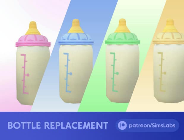Baby bottle replacement parts for Sims 4, featuring colorful and realistic bottle textures compatible with Must Have Mods game content.