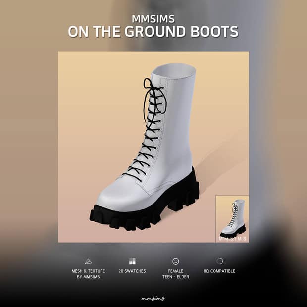 White combat boots with exaggerated chunky sole and lace-up design, styled for gaming and fashion enthusiasts.